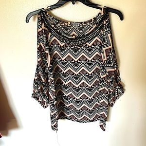 Long Open Sleeve Blouse with Beaded Neckline Medium